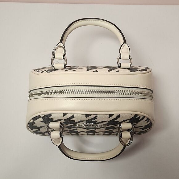 NWT COACH CJ626 SYDNEY SATCHEL HOUNDSTOOTH PRINT BAG CROSSBODY Cream - Picture 7 of 8
